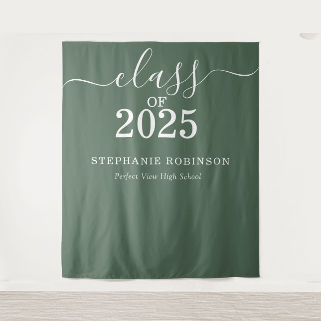 Class of 2025 Sage Green Graduation Backdrop Prop Tapestry (Front)