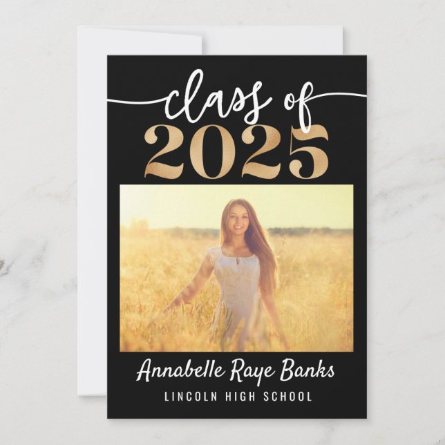 Class of 2025 Script Black Printable Invitation (Front)