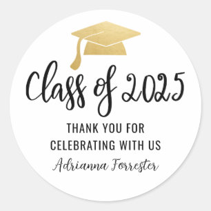 Class Of 2025 Script Elegant Graduate Hat Classic Round Sticker