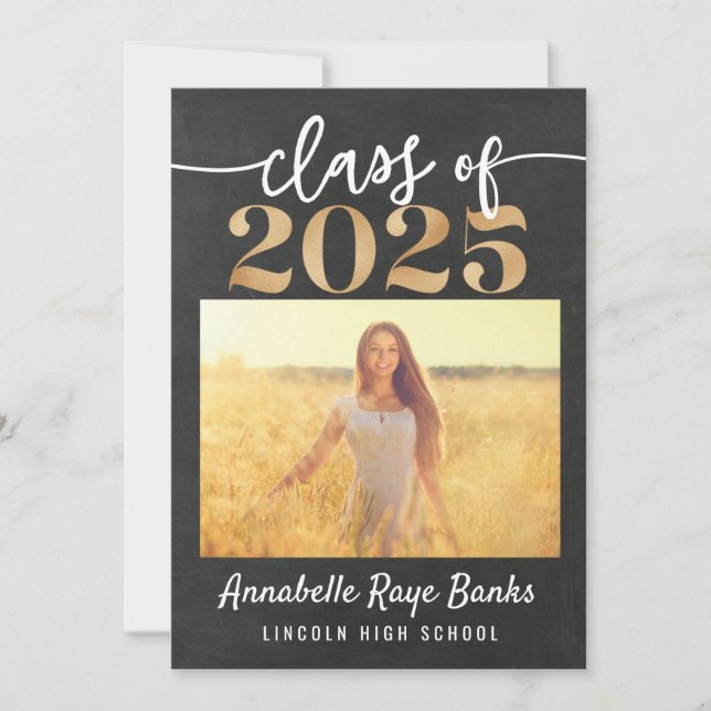 Class of 2025 Script Grey Chalk Printable Invitation (Front)