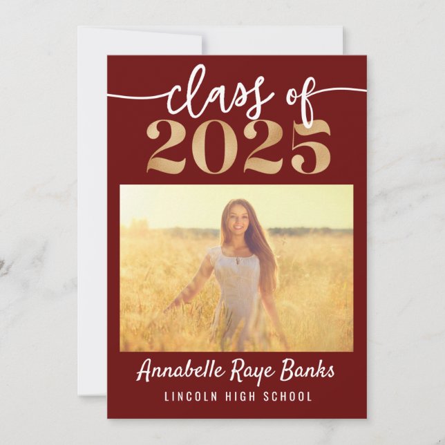 Class of 2025 Script Maroon Printable Invitation (Front)