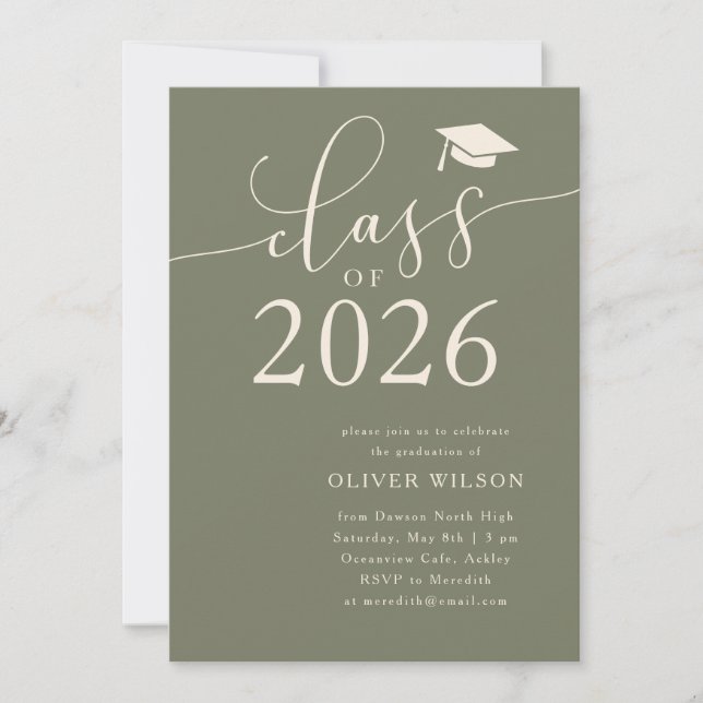Class of 2025 Script Sage Green Graduation Party  Invitation (Front)