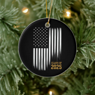 Class Of 2025 Senior American Flag Graduation  Ceramic Ornament