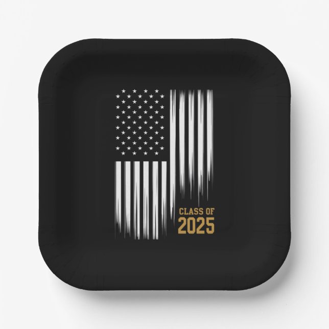 Class Of 2025 Senior American Flag Graduation  Paper Plate (Front)