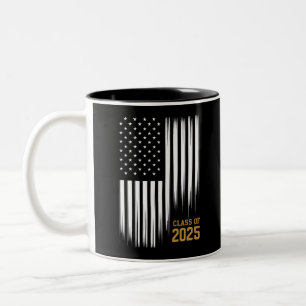Class Of 2025 Senior American Flag Graduation  Two-Tone Coffee Mug