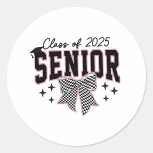 Class of 2025 Senior Bow Coquette Graduation Classic Round Sticker