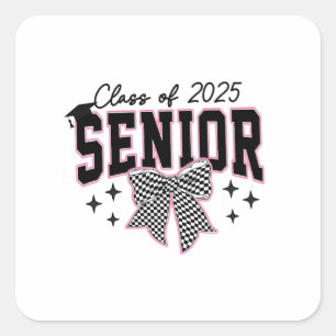 Class of 2025 Senior Bow Coquette Graduation Square Sticker