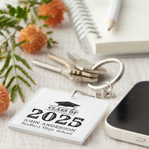 Class of 2025 Simple Elegant Custom Graduation  Key Ring
