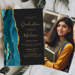 Class of 2025 Teal Agate Photo Dark Graduation Invitation