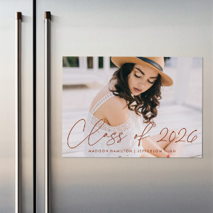 Class of 2025 Terracotta Script Photo Graduation Magnetic Invitation