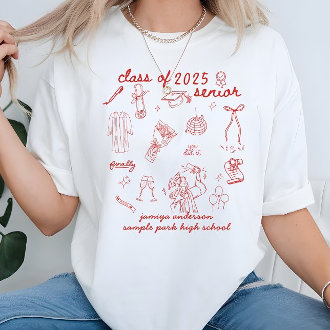 Class of 2025 Trendy Hand Drawn Style Graduation T-Shirt (Creator Uploaded)