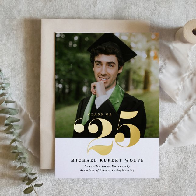 Class of 2025 Typography Photo Graduation Gold (Personalized Photo Graduation Invitation with Gold Foil Typography – Customizable Foil Colors)