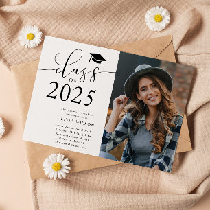 Class of 2025 White Graduation Party Photo Invitation