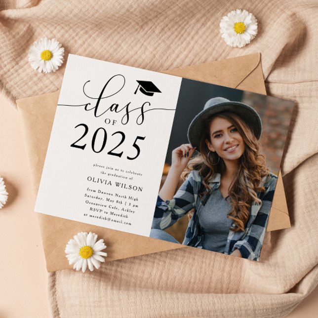 Class of 2025 White Graduation Party Photo  Invitation (Creator Uploaded)