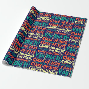 Class of 2025 Word Art Blue Green Orange Wrapping Paper