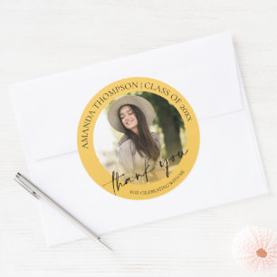 Class Of 2025 Yellow Photo Graduation Thank You Classic Round Sticker