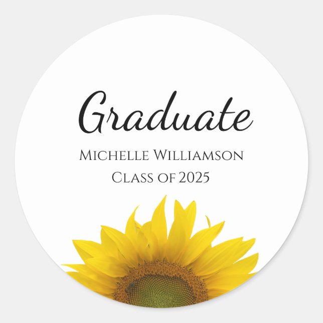 Class of 2025 Yellow Sunflower Graduation   Classic Round Sticker (Front)