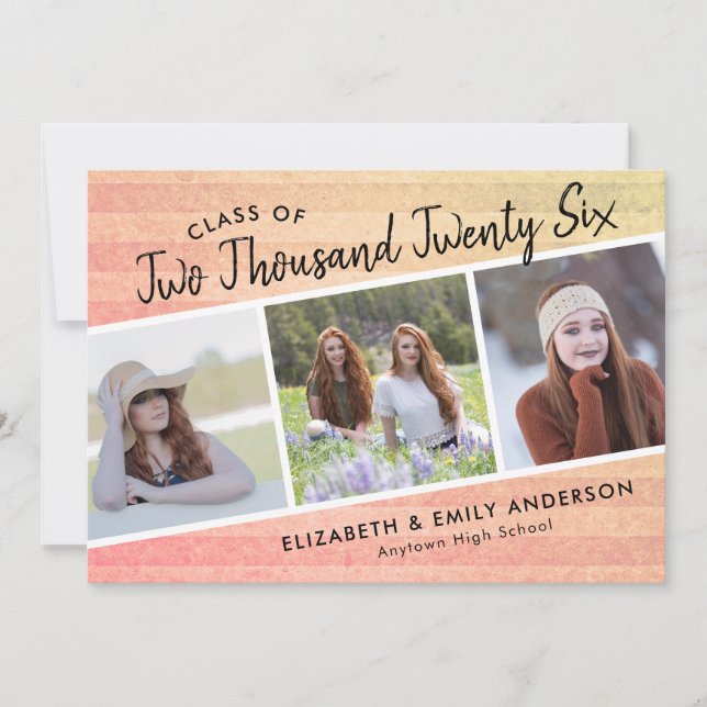 Class of 2026 3 Photos Rustic Graduation Invitation (Front)