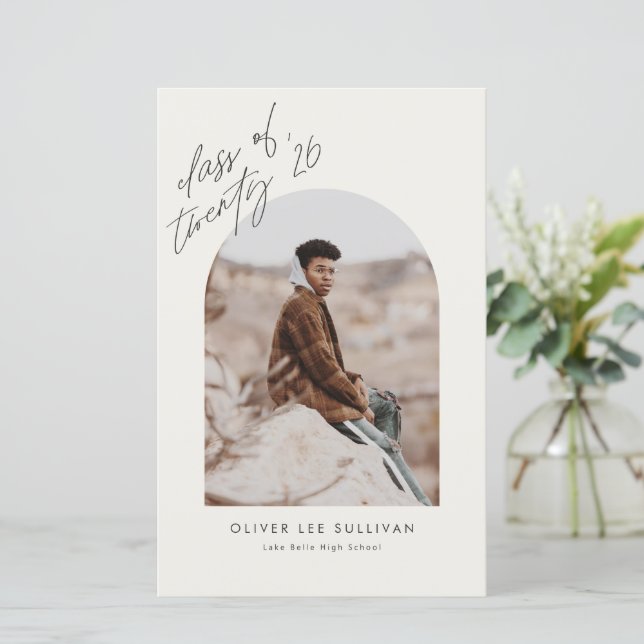 Class of 2026 Beige Arch Graduation Announcement (Standing Front)