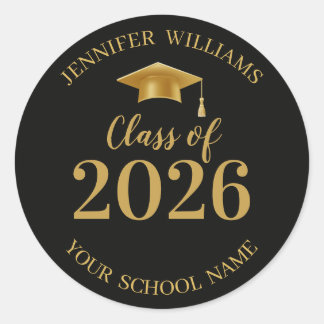 class of 2026 black and gold graduation stylish  classic round sticker