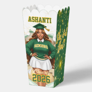 Class of 2026 Black Girl Graduation Green & Gold Favour Box