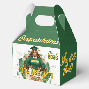 Class of 2026 Black Girl Graduation Green & Gold Favour Box