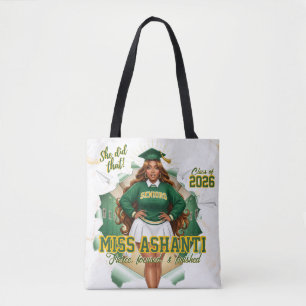 Class of 2026 Black Girl Graduation Green & Gold Tote Bag