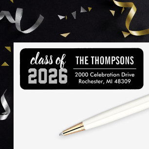 Class of 2026 Black Grey Graduation Return Address Label
