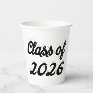 Class of 2026 black script graduation paper cups