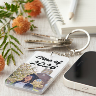 Class of 2026 black script graduation photo key ring