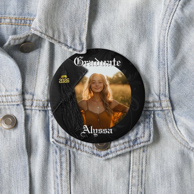 Class of 2026 Black Tassel Dignified Graduation 10 Cm Round Badge (In Situ)