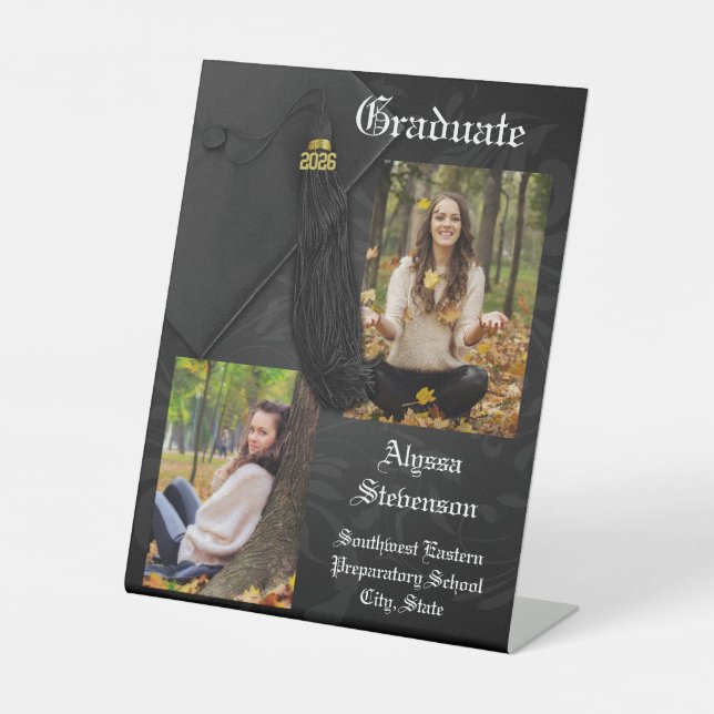 Class of 2026 Black Tassel Dignified Graduation Pedestal Sign (Front)