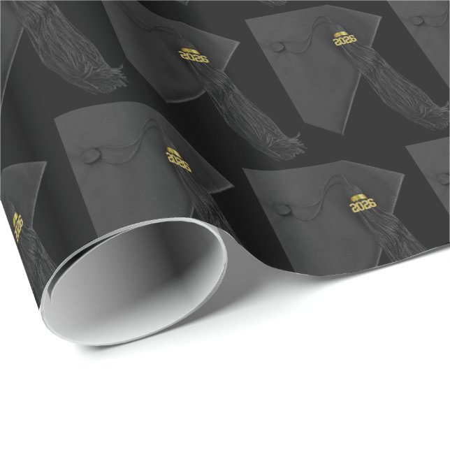 Class of 2026 Black Tassel Dignified Graduation Wrapping Paper (Roll Corner)