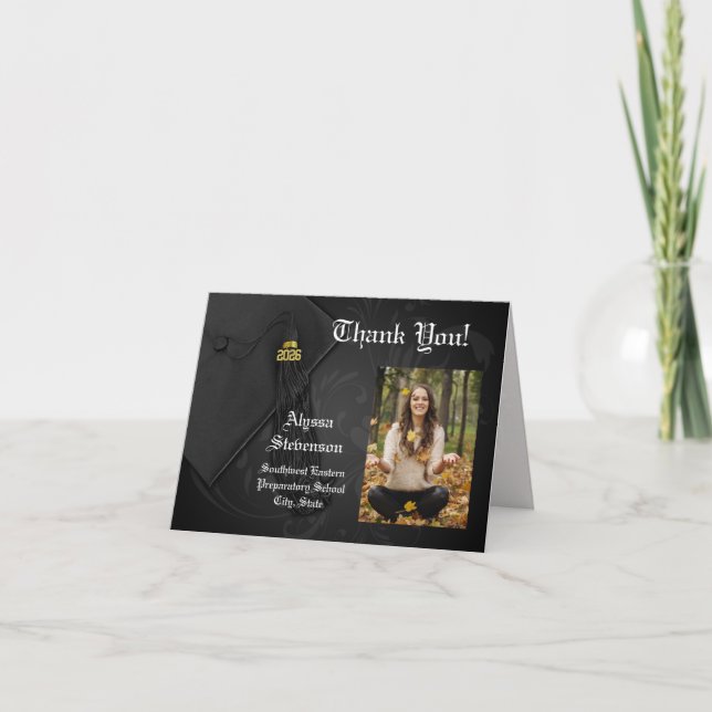 Class of 2026 Black Tassel Photo Graduation Thank You Card (Front)