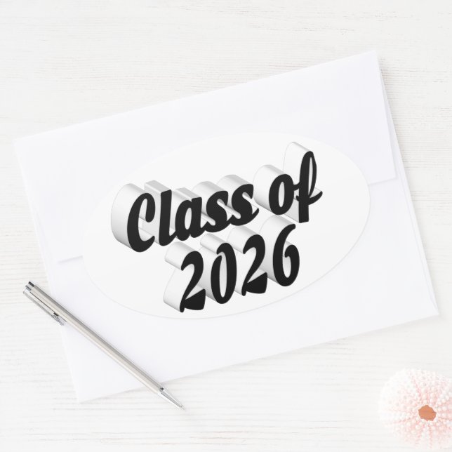 Class of 2026 black text graduation oval sticker (Envelope)