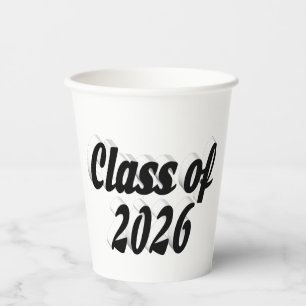 Class of 2026 black text graduation paper cups