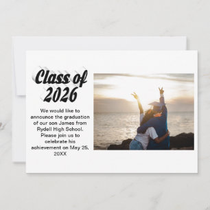 Class of 2026 black text graduation photo  invitation