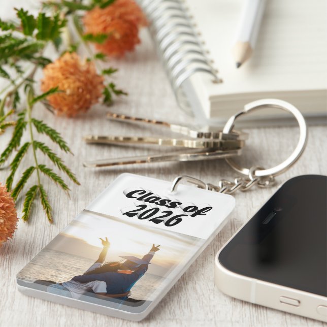 Class of 2026 black text graduation photo   key ring (Front Right)