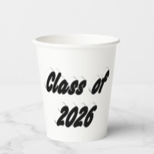 Class of 2026 black typography graduation paper cups