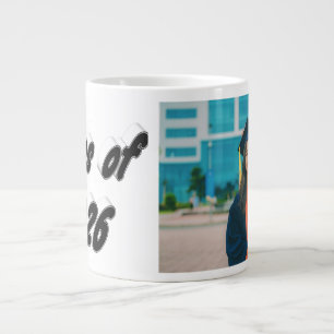 Class of 2026 black typography graduation photo large coffee mug