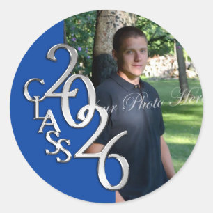 Class of 2026 Blue and Silver Graduation Classic Round Sticker