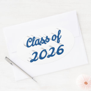 Class of 2026 blue script graduation oval sticker