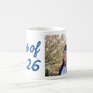 Class of 2026 blue script graduation photo  coffee mug