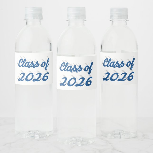 Class of 2026 blue script graduation  water bottle label (Bottles)