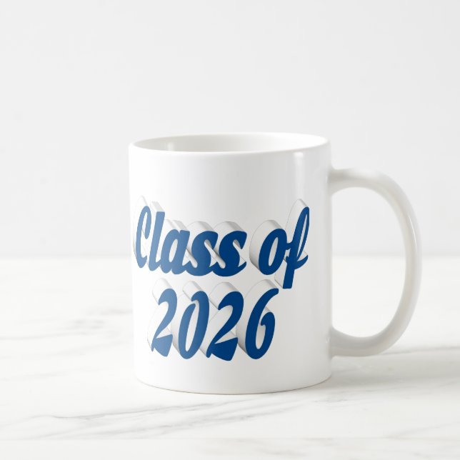 Class of 2026 blue text graduation coffee mug (Right)