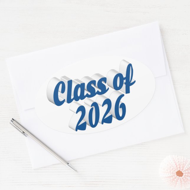 Class of 2026 blue text graduation oval sticker (Envelope)
