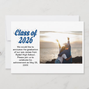 Class of 2026 blue text  graduation photo  invitation