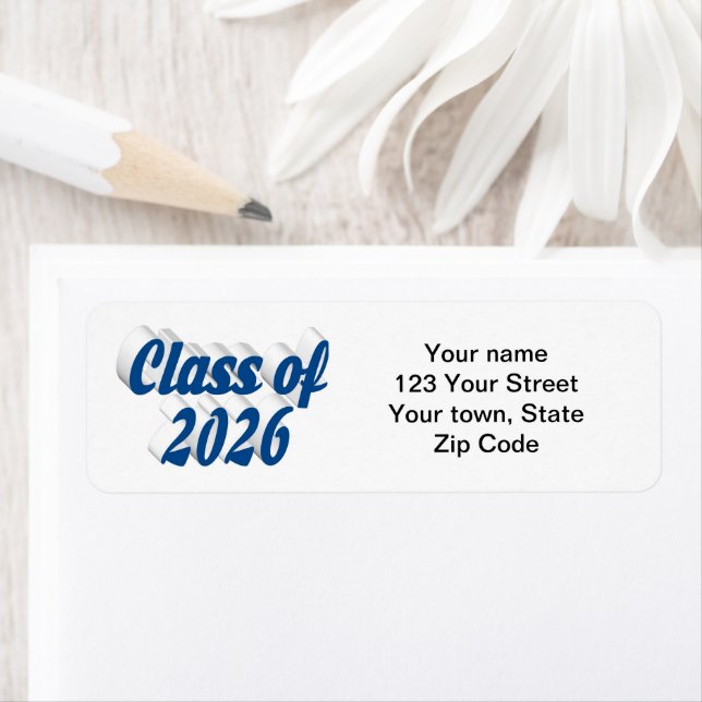 Class of 2026 blue text graduation return address label (Insitu)