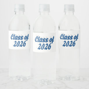 Class of 2026 blue text graduation  water bottle label