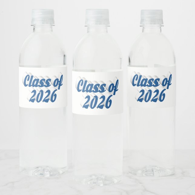 Class of 2026 blue text graduation  water bottle label (Bottles)